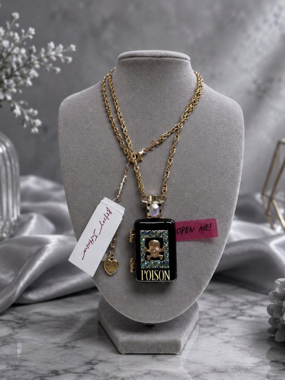 Betsey Johnson Long Pendant Poison Bottle Necklace Locket Snake NWT